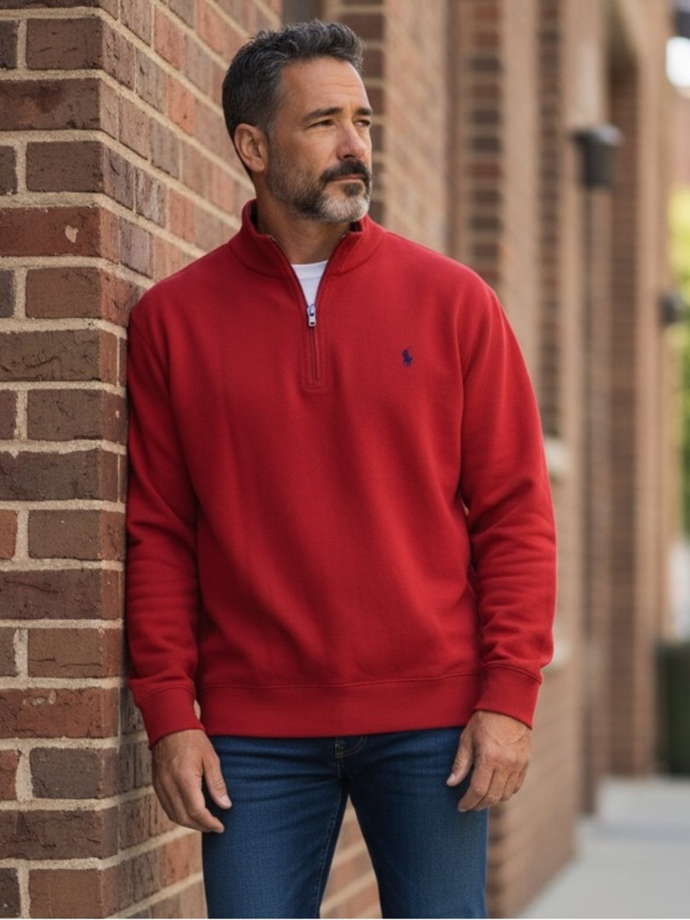 Polo Ralph Lauren Luxury Jersey Red 1/4 Zip Pullover Sweater 2XB 2TG Double Knit
